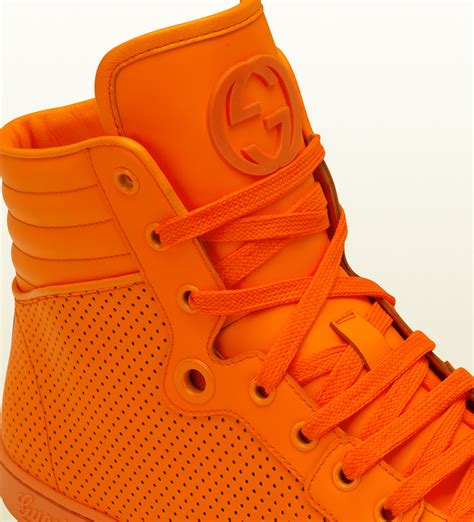 orange and white gucci sneakers|Gucci signature neon orange.